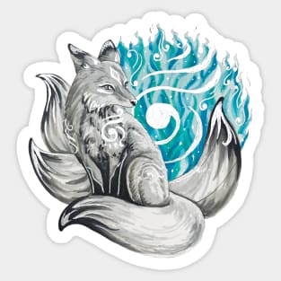 Silver Kitsune with Aqua Foxfire Sticker